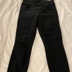 MOTHER The Looker Black Ankle Jeans with Frayed Hem